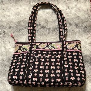 Elephant Print Tote Bag - Black and Pink